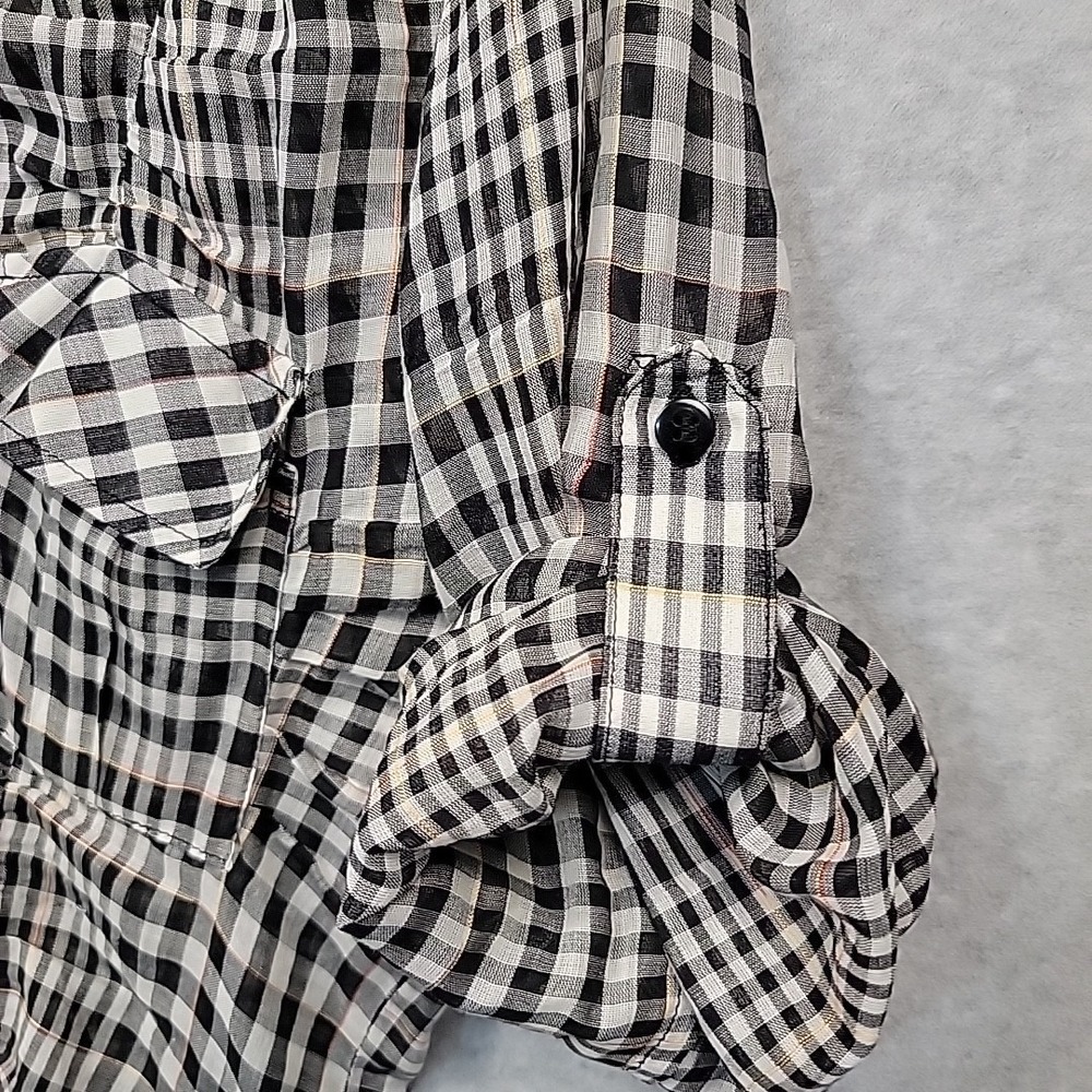 L.A.M.B. Ruched Plaid Button Front Roll Tab Blouse Shirt Pockets Womens Size 12 - Picture 5 of 13